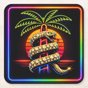 Neon Miami Nights Diamant Luxus Rechteckiger Pappuntersetzer