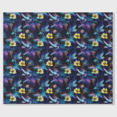 Neon-Mitternachts-Botanik-Blumenmuster Geschenkpapier (Flach)
