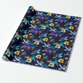 Neon-Mitternachts-Botanik-Blumenmuster Geschenkpapier (Ungerollt)