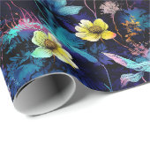 Neon-Mitternachts-Botanik-Blumenmuster Geschenkpapier (Rolleneckpunkt)