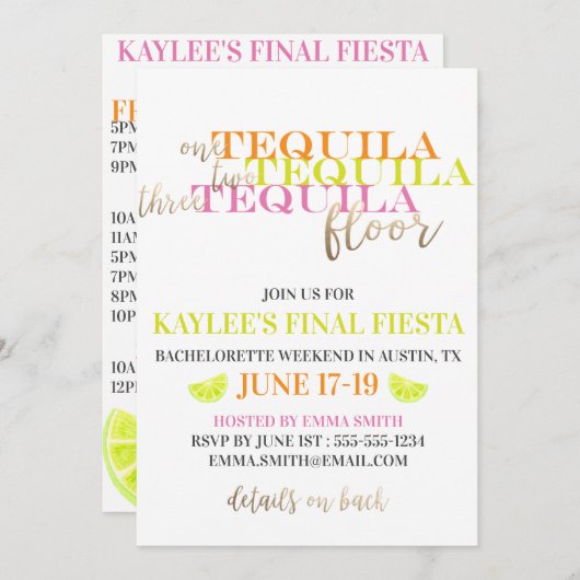 Neon Modern Final Fiesta Bachelorette Wochenende Einladung (Vorne/Hinten)