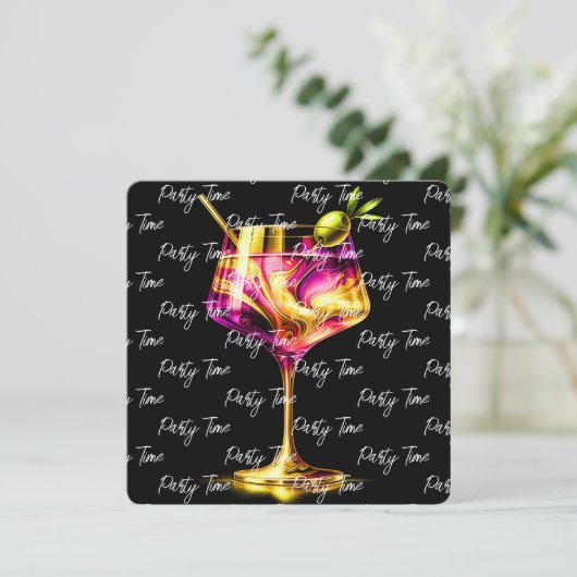 Neon Modern Party Time Personalisiert Einladung (Stehend Vorderseite)