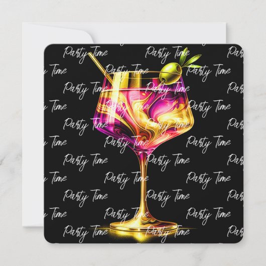 Neon Modern Party Time Personalisiert Einladung (Vorderseite)