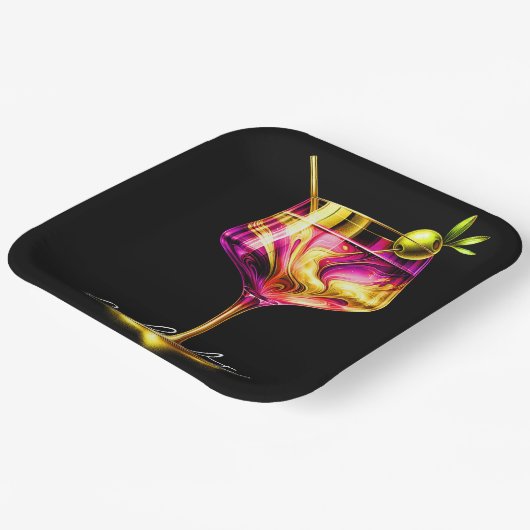 Neon Modern Party Time Personalisiert Pappteller (Gewinkelt)