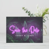 Neon Moderne tropische Vegetation Save the Date (Stehend Vorderseite)