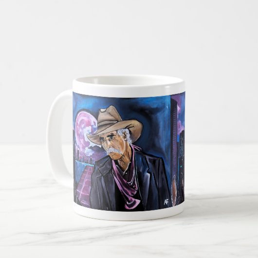 Neon-Mond-Gemälde von Alfred Fox Kaffeetasse (Vorderseite Links)