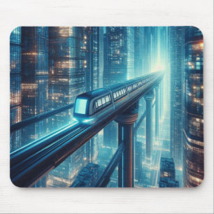 Neon Monorail Skyline Mousepad