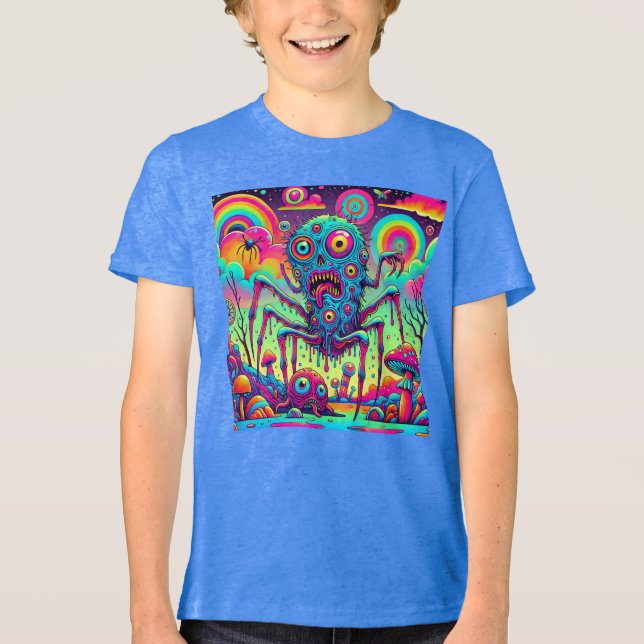 Neon Monster Madness Trippy Alien Tri-Blend Shirt (Vorderseite)