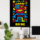 Neon Monster Poster - Pop Art Halloween Design (Heimbüro)