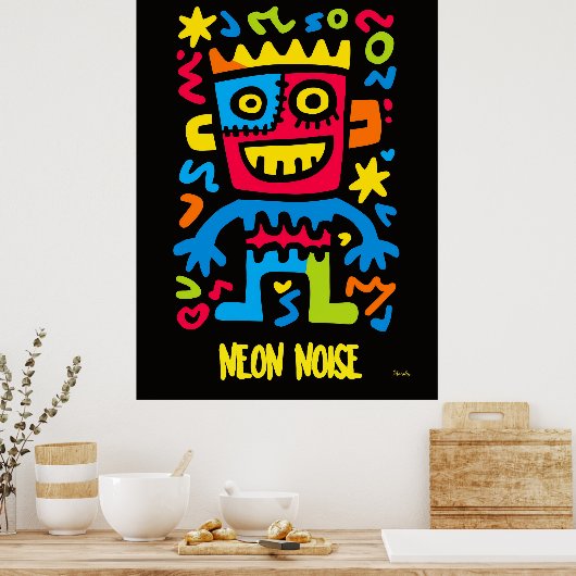 Neon Monster Poster - Pop Art Halloween Design (Küche)
