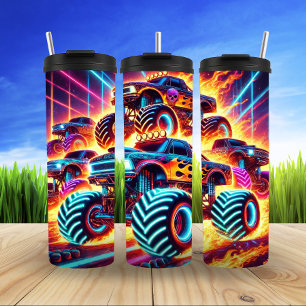 Neon Monster Truck Racing Flames Thrill Thermosbecher