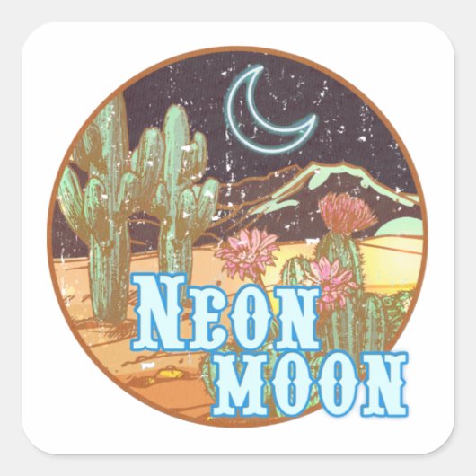 Neon Moon Retro Western Quadratischer Aufkleber (Vorderseite)