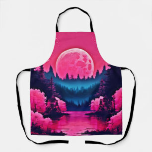 Neon Moonlit Fantasy Forest Lake Schürze