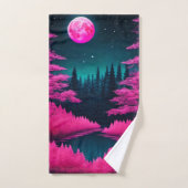 Neon Moonlit Forest Fantasy Art Badhandtuch Set (Handtuch)