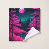 Neon Moonlit Forest Fantasy Art Badhandtuch Set (Waschlappen)
