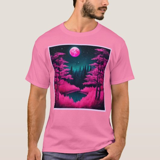 Neon Moonlit Forest Fantasy Art T-Shirt (Vorderseite)