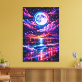 Neon Moonlit Ocean – Cosmic Night Seascape Art Leinwanddruck (Insitu (Wohnzimmer))