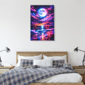 Neon Moonlit Ocean – Cosmic Night Seascape Art Leinwanddruck (Insitu (Schlafzimmer))