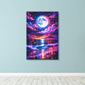 Neon Moonlit Ocean – Cosmic Night Seascape Art Leinwanddruck (Insitu (Holzboden))