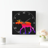 Neon Moose Wall Clock Quadratische Wanduhr (Zuhause)