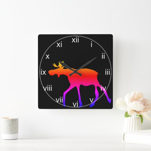 Neon Moose Wall Clock Quadratische Wanduhr (Zuhause)
