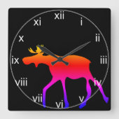 Neon Moose Wall Clock Quadratische Wanduhr (Vorderseite)