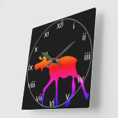Neon Moose Wall Clock Quadratische Wanduhr (Winkel)