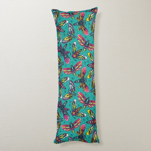 Neon Moth Pattern Seitenschläferkissen (Rückseite (Vertikal))