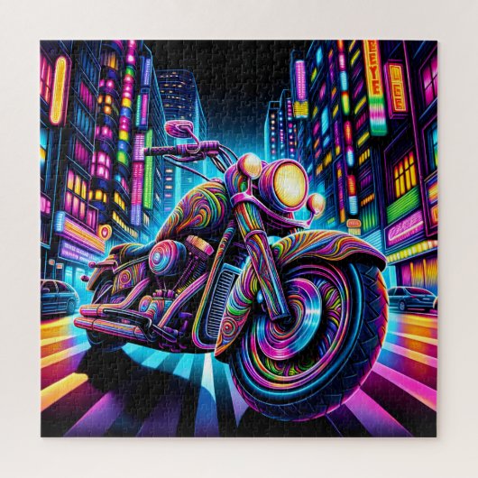 Neon-Motorrad in der Stadt Puzzle (Vertikal)