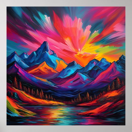 Neon Mountain Sunset Poster (Vorne)