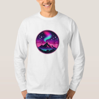 Neon Mountain Under Starry Sky - Futuristische Nac T-Shirt