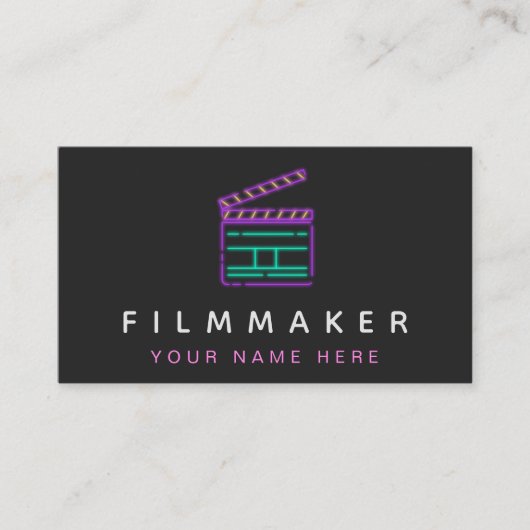 Neon Movie Slate Filmmaker Editor Social Media Visitenkarte (Vorderseite)