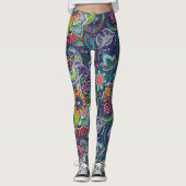 Neon Multicolor Blumenmuster Leggings (Vorderseite)