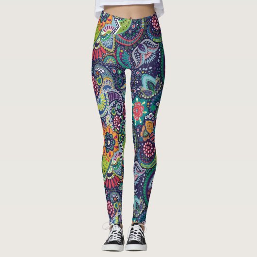 Neon Multicolor Blumenmuster Leggings (Vorderseite)