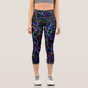 Neon Multicolor Curvy Lines Capri Leggings