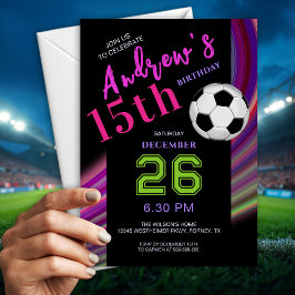 Neon-Multicolor-Modern-Fancy-Fußball-Geburtstag Einladung