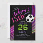 Neon Multicolor Modern Fancy Soccer Birthday Einladung (Vorderseite)
