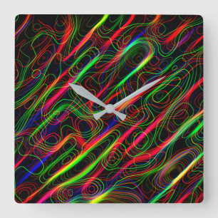 Neon Multicolored Lines Quadratische Wanduhr