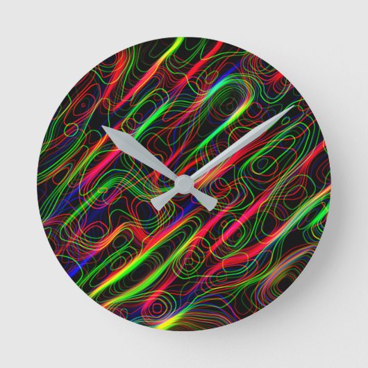 Neon Multicolored Lines Runde Wanduhr (Vorderseite)