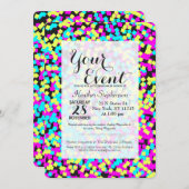 Neon Multifarbener Fun Confetti Einladung (Vorne/Hinten)