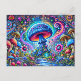 Neon Mushroom Glow Psychedelic Fantasy Forest Postkarte