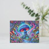 Neon Mushroom Glow Psychedelic Fantasy Forest Postkarte (Stehend Vorderseite)
