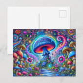 Neon Mushroom Glow Psychedelic Fantasy Forest Postkarte (Vorne/Hinten)