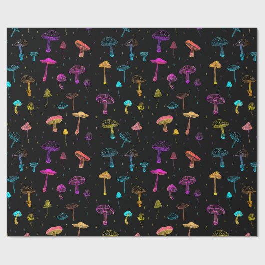 Neon Mushroom Wrapping Paper Geschenkpapier (Flach)