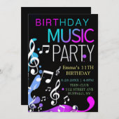 Neon Music Birthday Party Einladung (Vorne/Hinten)