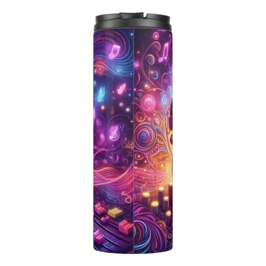 Neon Music Mixer Kopfhörer Abstrakt Thermosbecher (Rückseite)