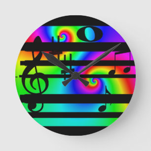 neon music note and bar clock runde wanduhr