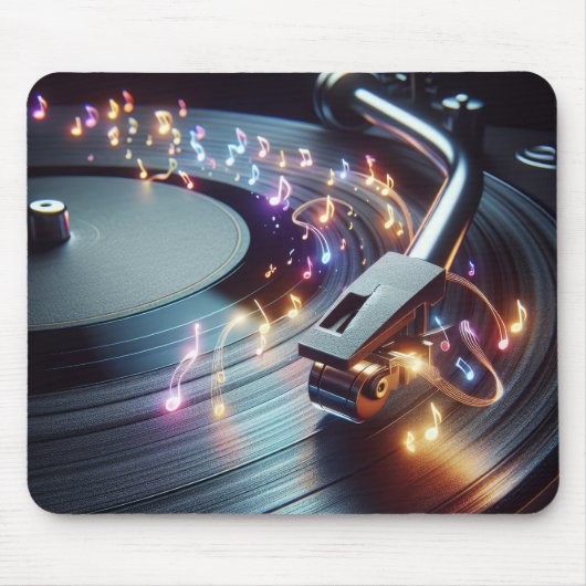 Neon Musical Notes, die aus der Turntable stammen Mousepad (Vorne)