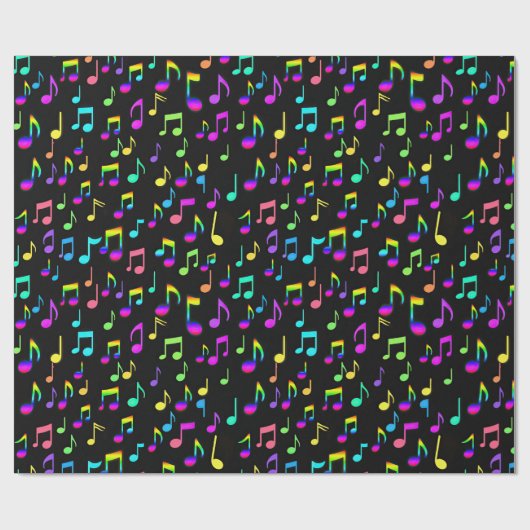 Neon Musical Notes on Black Geschenkpapier (Flach)