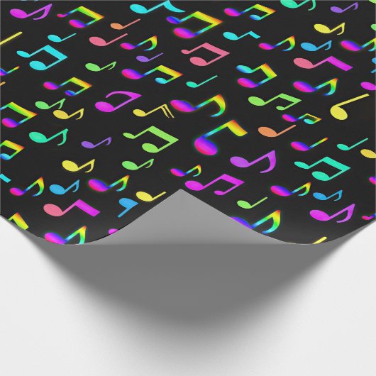 Neon Musical Notes on Black Geschenkpapier (Ecke)